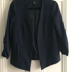 Navy ruched-sleeve blazer,: Size 8