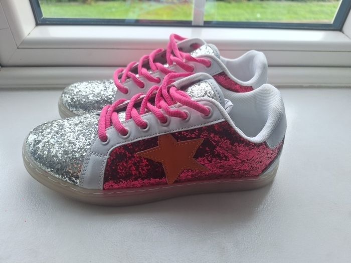 Brand new pink & silver glitter trainers with orange star detail