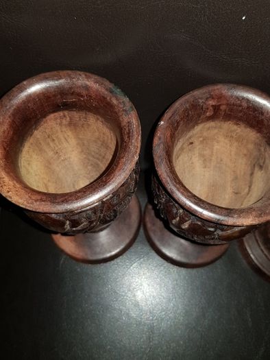 Beautiful Hand Carved Wooden Wine Goblets Zimbabwe Rosewood Animals Rhino