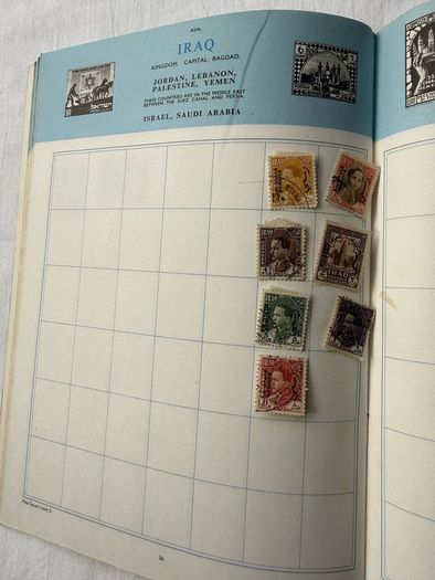 Stamp collection in book, 1930's onwards from all over the world. Approx 60 stamps