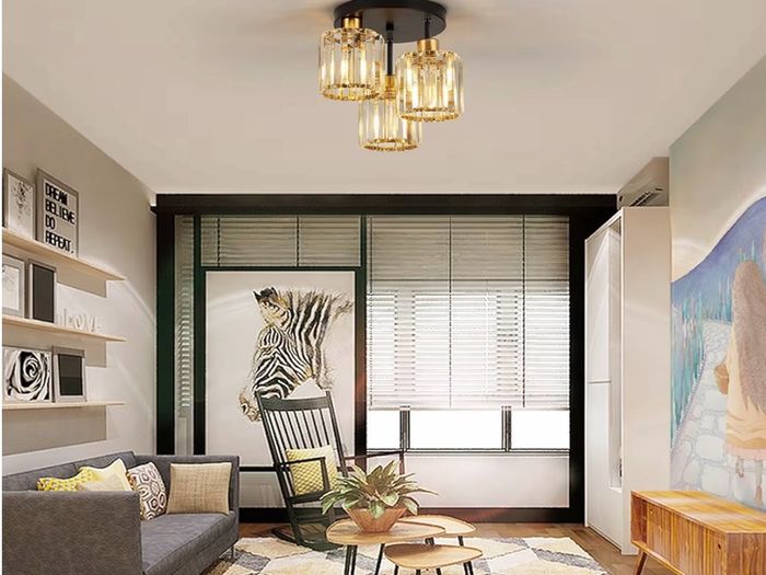 Brand New Modern 3-Light Crystal Ceiling Lamp Vintage Design - Black Gold