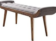 main image for ad Chesterfield Upholstered Fabric Bench with Solid Wood Legs  Grey 125 x 51 x 38 cm