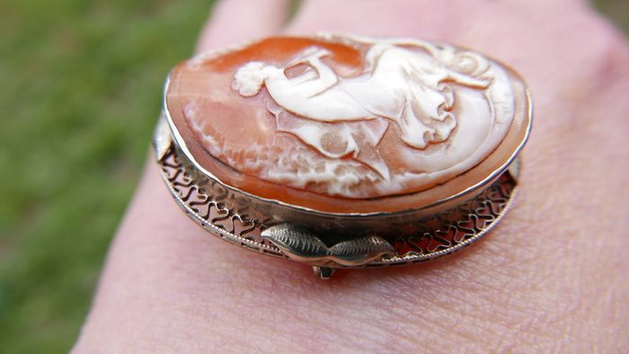 Vintage Most Rare 1890's Antique 14k Gold Shell Cameo Pin Brooch 4cm X 3cm