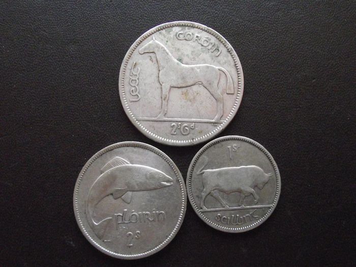 1941 Irish Republic. Set of 3 Silver Coins: Half Crown&Florin&Shilling