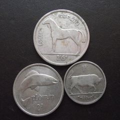 1941 Irish Republic. Set of 3 Silver Coins: Half Crown&Florin&Shilling