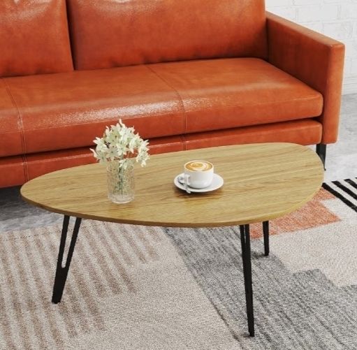 Oval Coffee Table Oak Simple Center Table - Scandinavian Style Wooden Tea Table with Solid Metal Legs, 100x55x43cm for Living Room Small Apartment Oak+Black, 1-layer