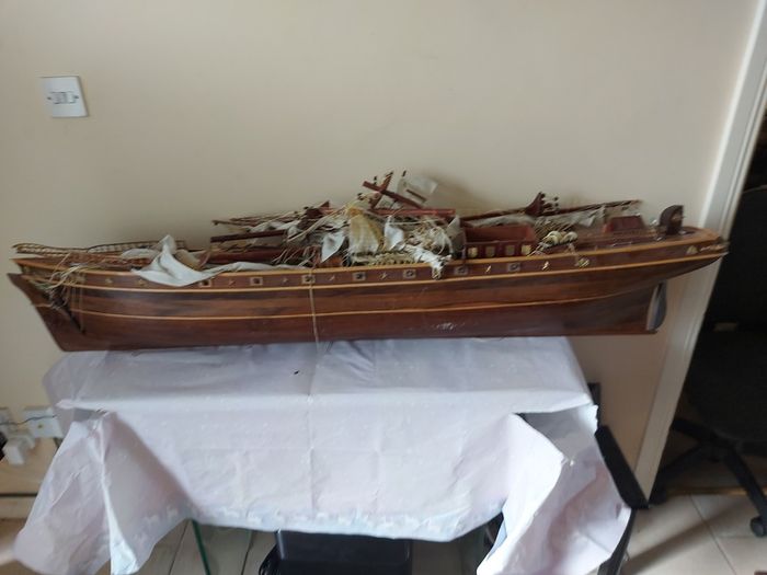 Large Timber  crafted model of the Cutty Sark, A speedy Clipper Sailboat that transported TEA in the late 19thy century