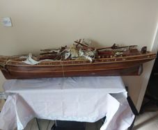 Large Timber  crafted model of the Cutty Sark, A speedy Clipper Sailboat that transported TEA in the late 19thy century