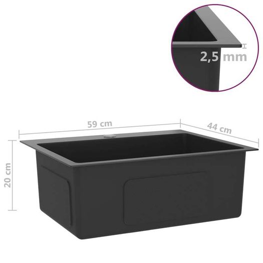 Handmade Kitchen Sink with Faucet Hole Black Stainless Steel