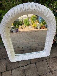 vintage white painted wicker mirror