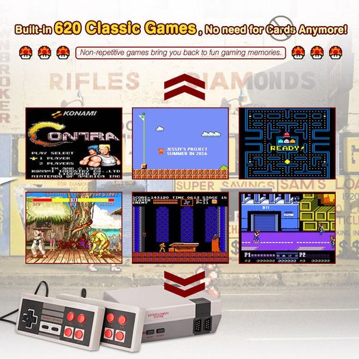Retro Classic Family HD TV Game Console Built-in 620 Games with 2 Controllers Snes Nes Mega drive
