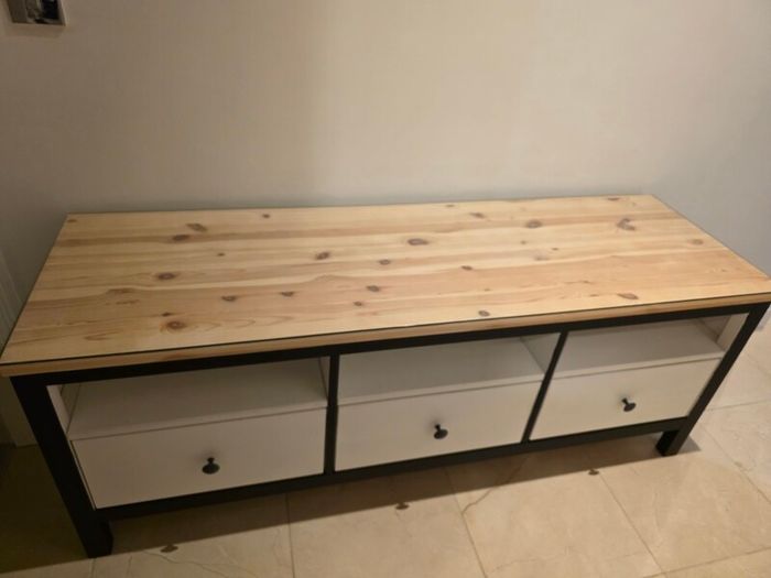 Wooden tv unit with glass top