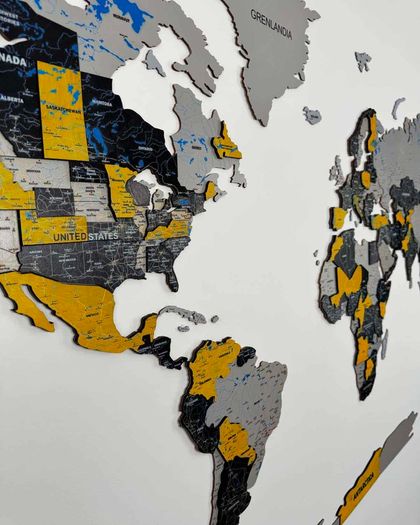 3D Premium Wooden World Map with Country Borders Country Names Capital Names US and Canada Borders and Names World Biggest City Names World Biggest Rivers World Biggest lakes World Main Roads 3D Map Effect