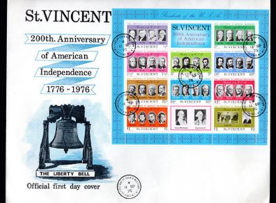 1975 St Vincent The 200th Anniversary of Independence of the United States of America - Presidents of the United States Commemorative Stamps Illustrated First Day Cover