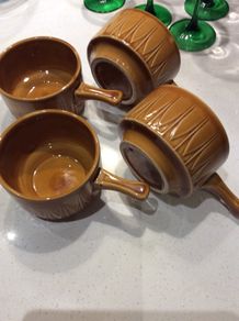 Buy 2 Get 1 FREE - Vintage Mustard ( similar to Tams) Handled Soup / Cereal Set of 4