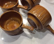 Must go to day -  Vintage Mustard ( similar to Tams) Handled Soup / Cereal Set of 4