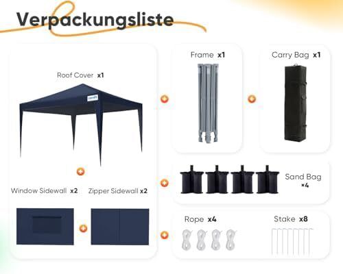 Pop Up Gazebo with 4 Sides, 3 x 3m waterproof Event Shelter Canopy with Mesh Windows & Carry Bag, 4 Sandbags, Folding Party Tent for Garden, Barbecues, Camping - Navy Blue