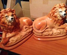 Antique Staffordshire Lions  - Pair