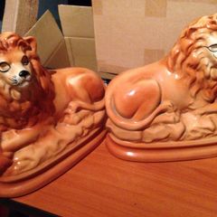 Antique Staffordshire Lions  - Pair