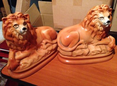 Antique Staffordshire Lions  - Pair