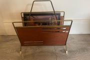 Brass and teak magazine rack