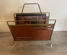 Brass and teak magazine rack