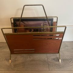 Brass and teak magazine rack