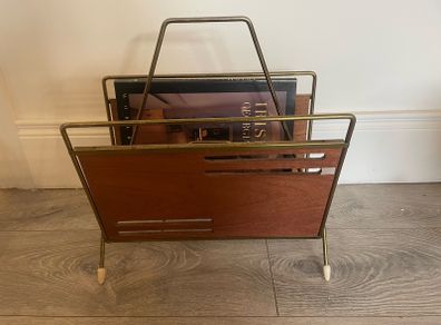 Brass and teak magazine rack