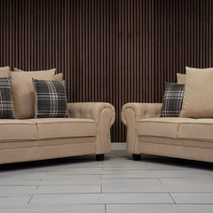 Verona Beige 3+2 or 3+1+1 Scatter Back Cushions Sofa Set