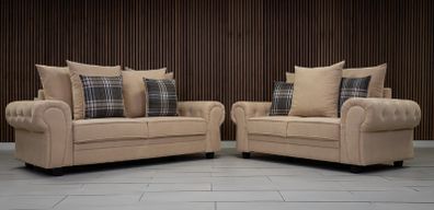 Verona Beige 3+2 or 3+1+1 Scatter Back Cushions Sofa Set