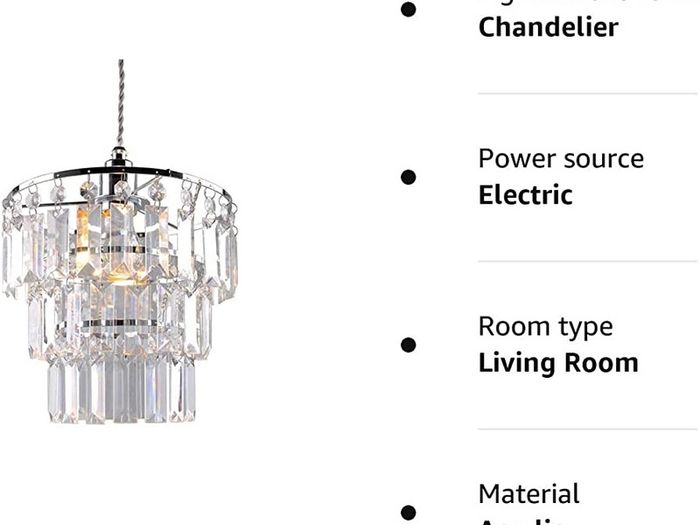 Modern 3 Tier Ceiling Pendant Light Shade,Polish Chrome Frame with Clear Acrylic Jewel Droplets,Non Electric Chrome Chandelier Light Shade (FREE POSTAGE)