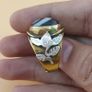 Vintage Beautiful Suliemani Eye Agate Brass & Silver Inlay Flower Desgin Adjustable Ring Image 6