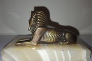 SALE!  Vintage Egyptian Metal SPHINX Figurine on Stone Base
