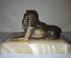SALE!  Vintage Egyptian Metal SPHINX Figurine on Stone Base