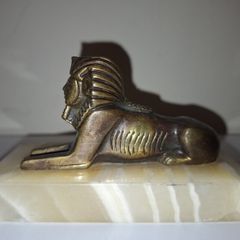 SALE!  Vintage Egyptian Metal SPHINX Figurine on Stone Base