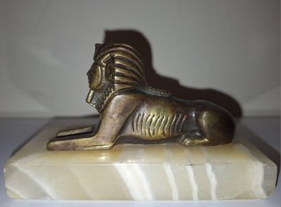 SALE!  Vintage Egyptian Metal SPHINX Figurine on Stone Base