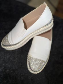 White Slip-On Shoes with Rhinestone Detail