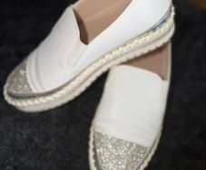 White Slip-On Shoes with Rhinestone Detail