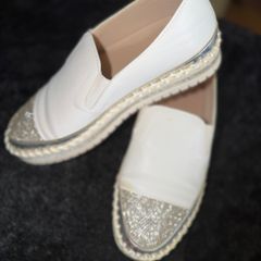 White Slip-On Shoes with Rhinestone Detail
