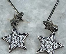 Vintage 925 Sterling Silver CZ Star Drop Earrings