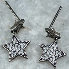 Vintage 925 Sterling Silver CZ Star Drop Earrings