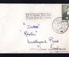 1952 Ireland Centenary of the Death of Thomas Moore (Poet & Musician) 3 1/2d Commemorative Stamps Addressed First Day Cover (FDC) with Baile Atha Cliath (Dublin) Cancel of 10th November