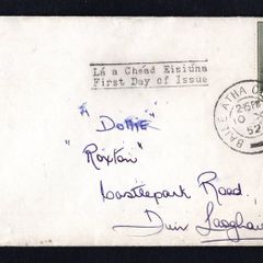 1952 Ireland Centenary of the Death of Thomas Moore (Poet & Musician) 3 1/2d Commemorative Stamps Addressed First Day Cover (FDC) with Baile Atha Cliath (Dublin) Cancel of 10th November
