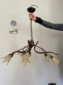 Vintage Style 6 Light Bronze Chandelier with Glass Flower Shades