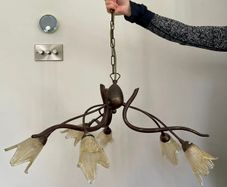 Vintage Style 6 Light Bronze Chandelier with Glass Flower Shades