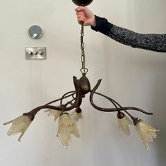Vintage Style 6 Light Bronze Chandelier with Glass Flower Shades