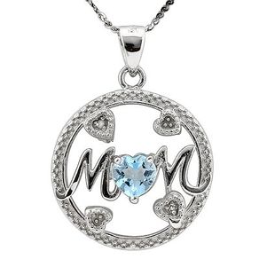 BRILLIANT Mother's Day Blue Heart-shape Christmas TOPAZ stone Mum Mother Silver Pendant Locket Necklace
