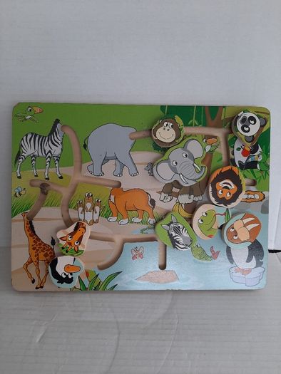 wooden jigsaw animals slide on board