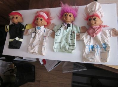 Four Russ Berrie Hand Puppet Troll Dolls1990s