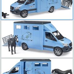 bruder 02674 Mercedes-Benz Sprinter Animal Transporter with 1 Horse Farm Agriculture Horse Riding Accessories Horse Stable Horse Trailer Vehicle Play Set Bworld 1: 16